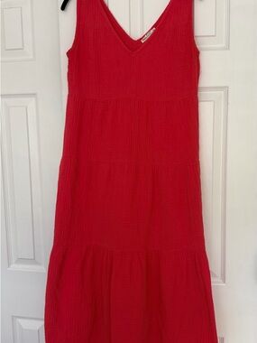Marine Layer Nantucket Red V-Neck Tiered Maxi Dress